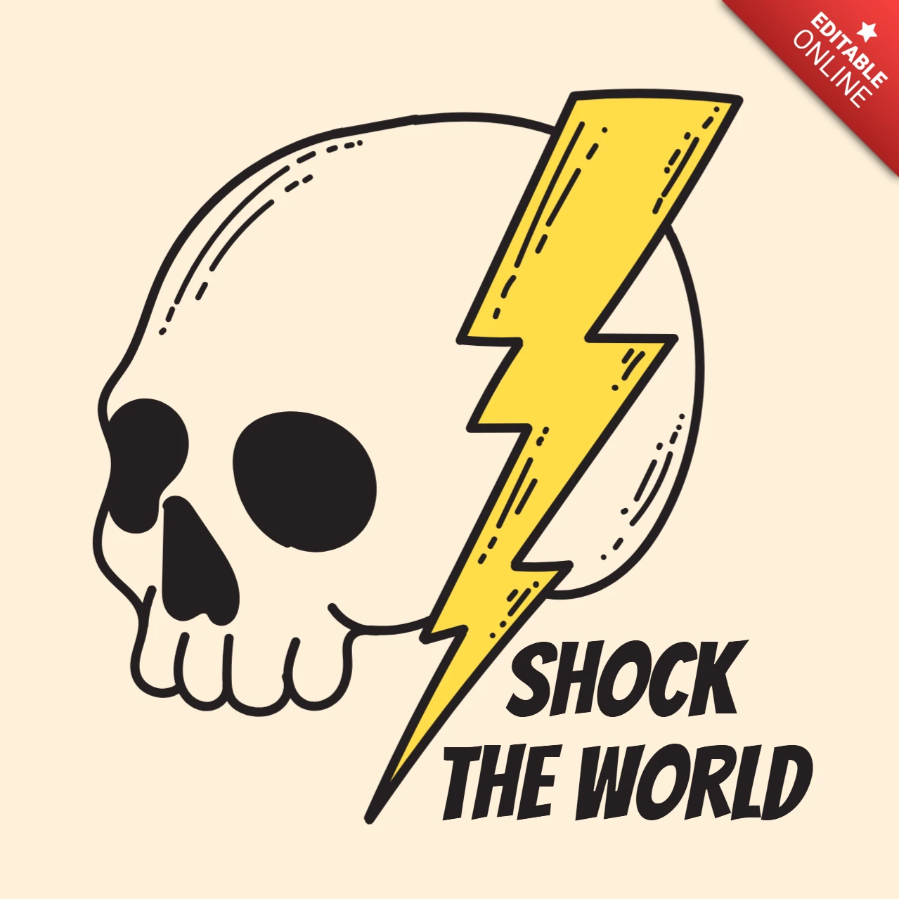Schockiere die Welt mit einer Blitzschädel-Illustration und Zitat für ein freches T-Shirt-Design-Template.