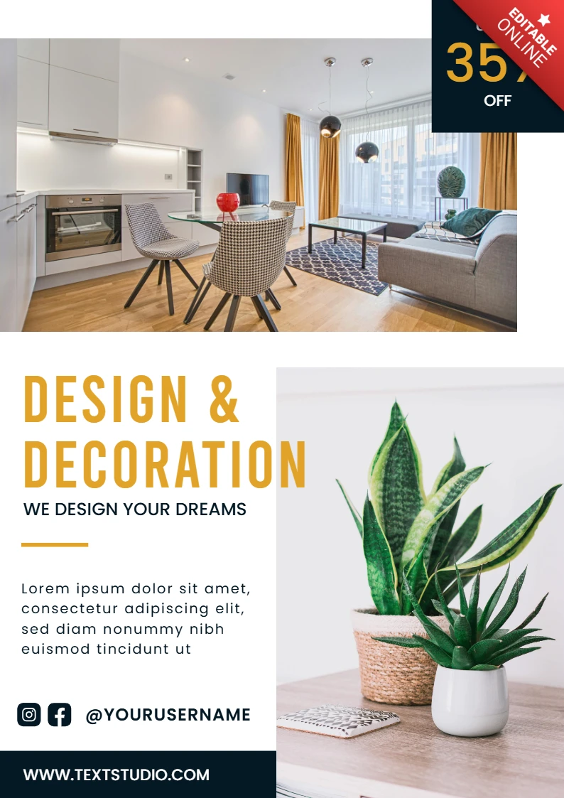 Modern Interior Design Template with Stylish Plant for Home Decor Promotion