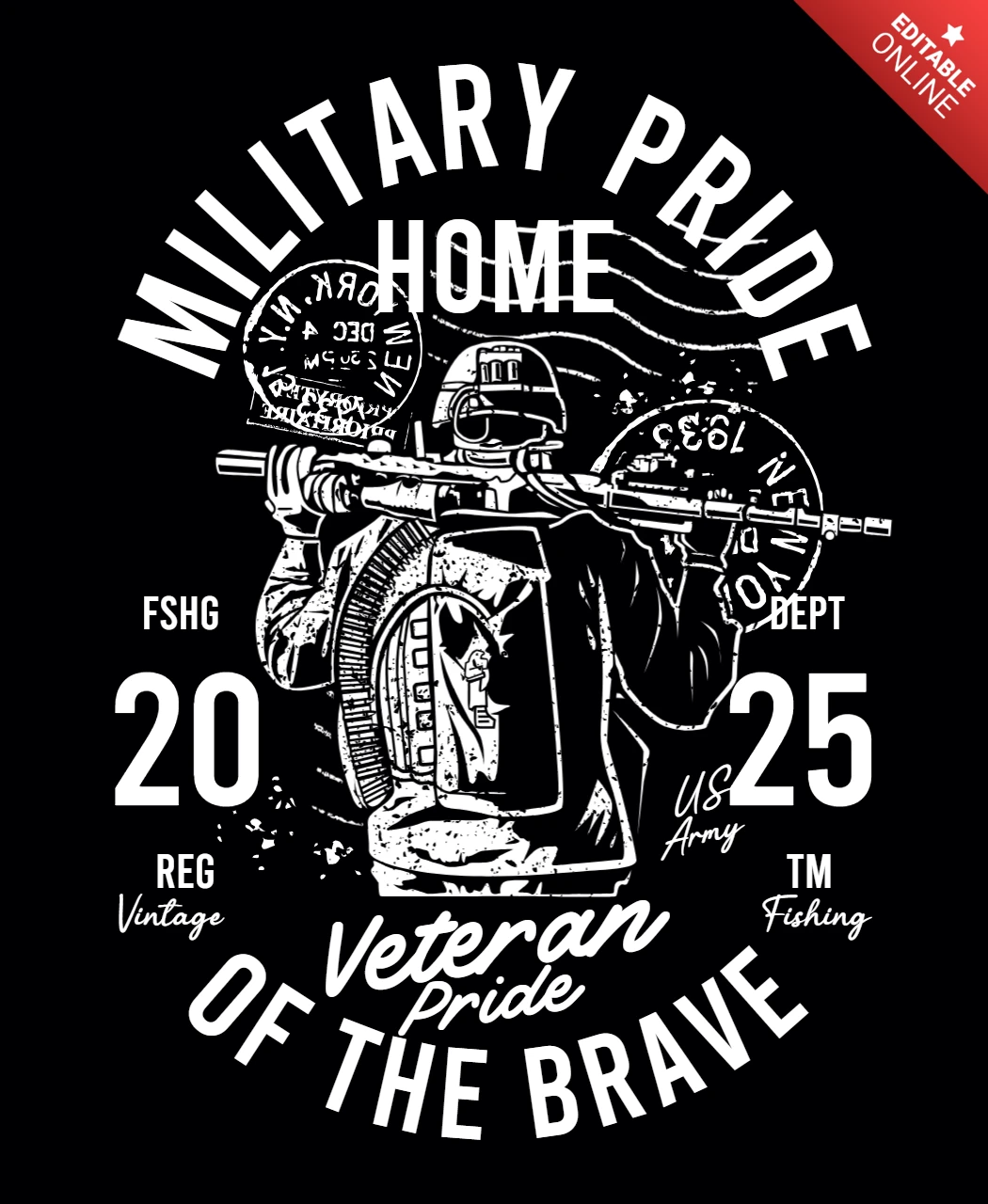 Modelo de design de camiseta do orgulho militar dos bravos