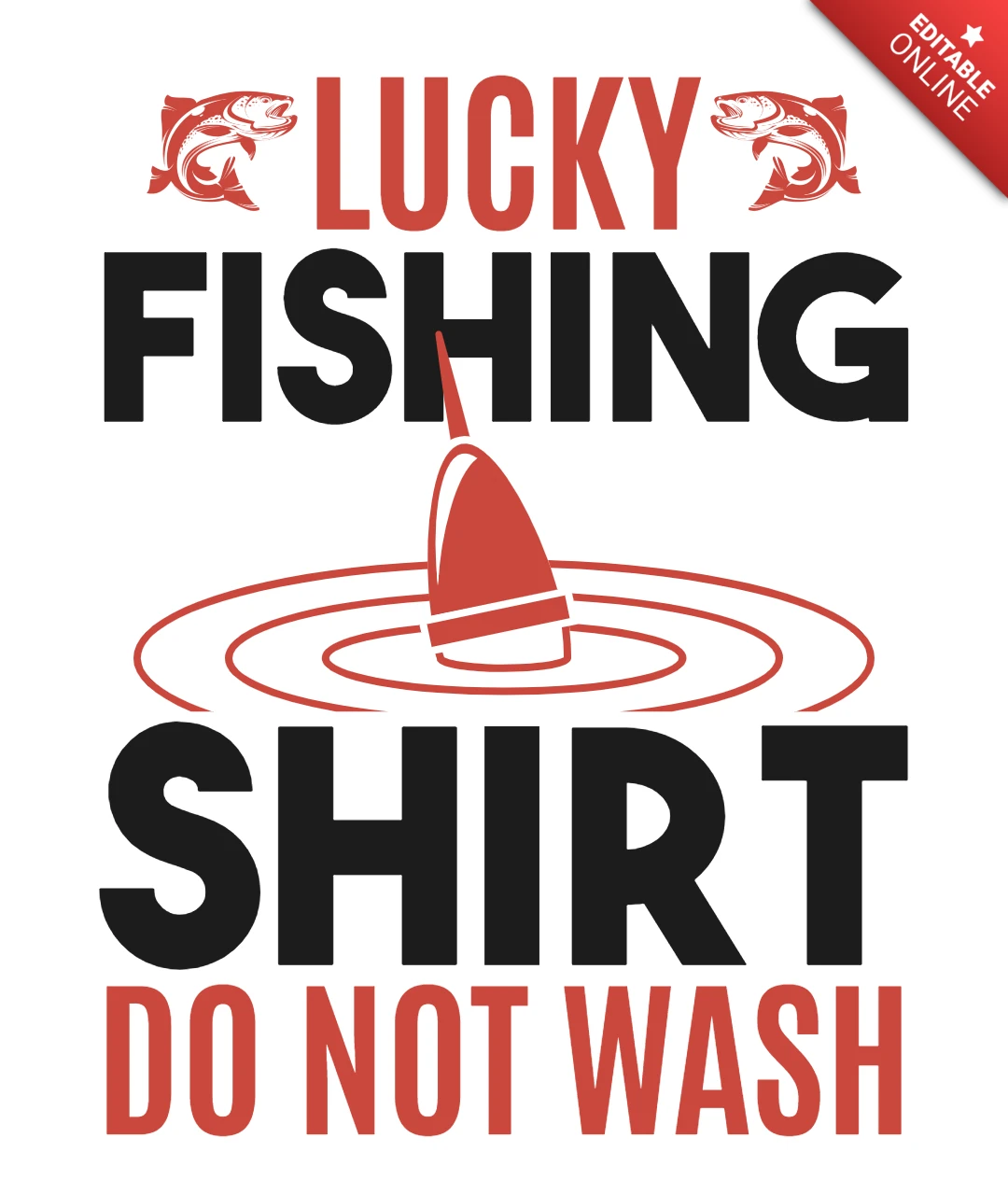 Modello modificabile di camicia da pesca fortunata con stile tipografico audace