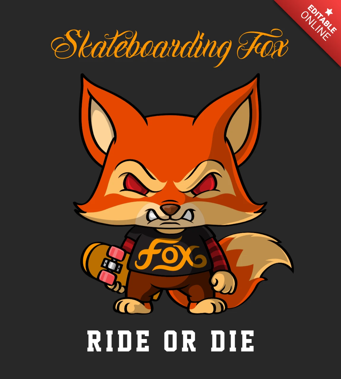 Modello di design per volpe da skateboard: tema ride or die