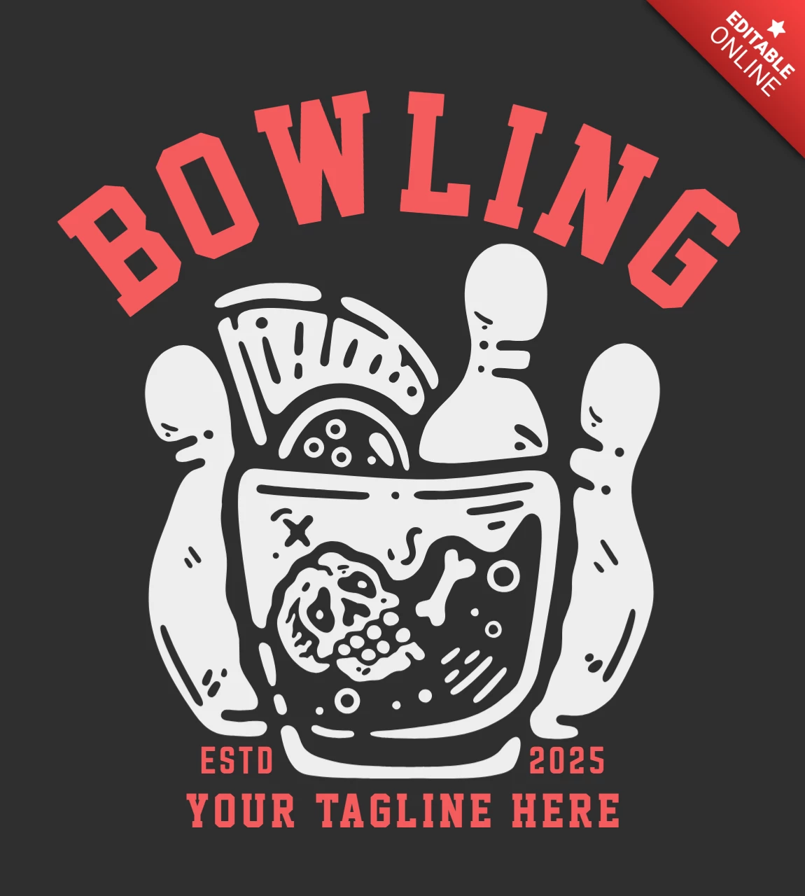 Pin Bowling and Skull in a Glass T-shirt Design Template