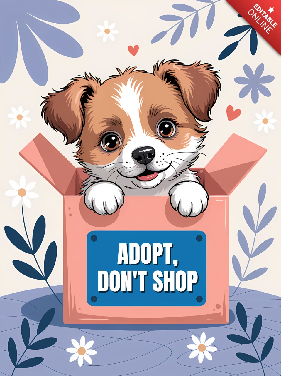 Speelse puppy adoptie sjabloonontwerp voor posters en flyers