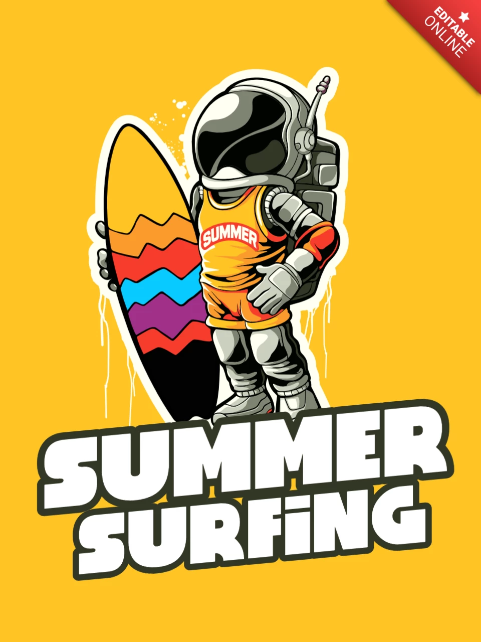 Modelo de design de camiseta de surf de verão com astronauta