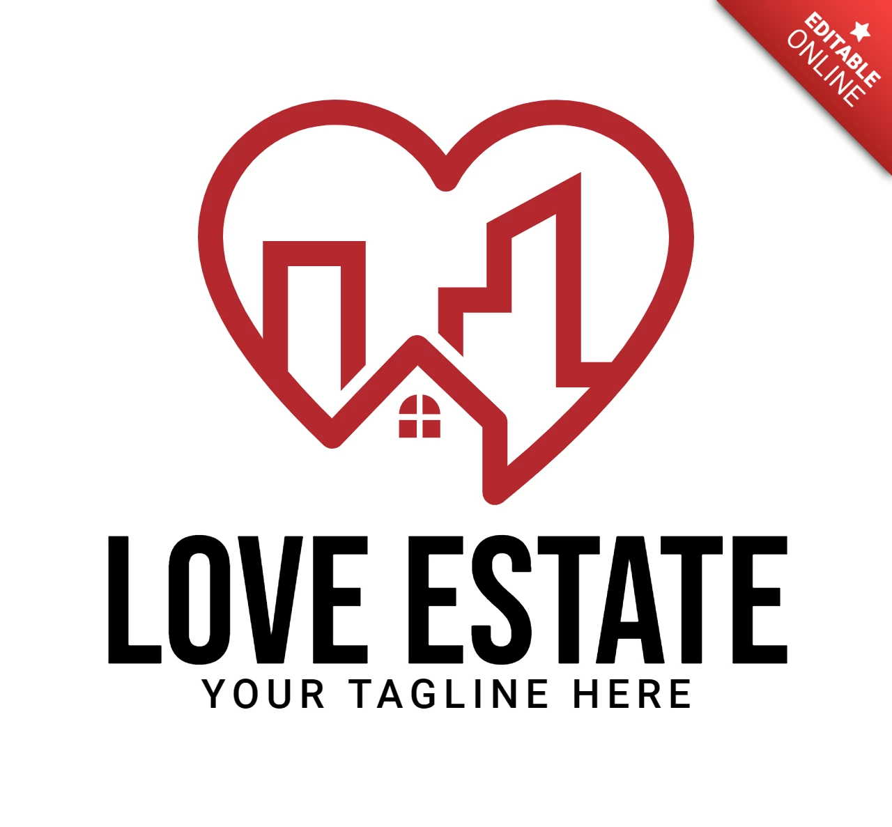 Red love plantilla de diseño de logotipo de construcción inmobiliaria