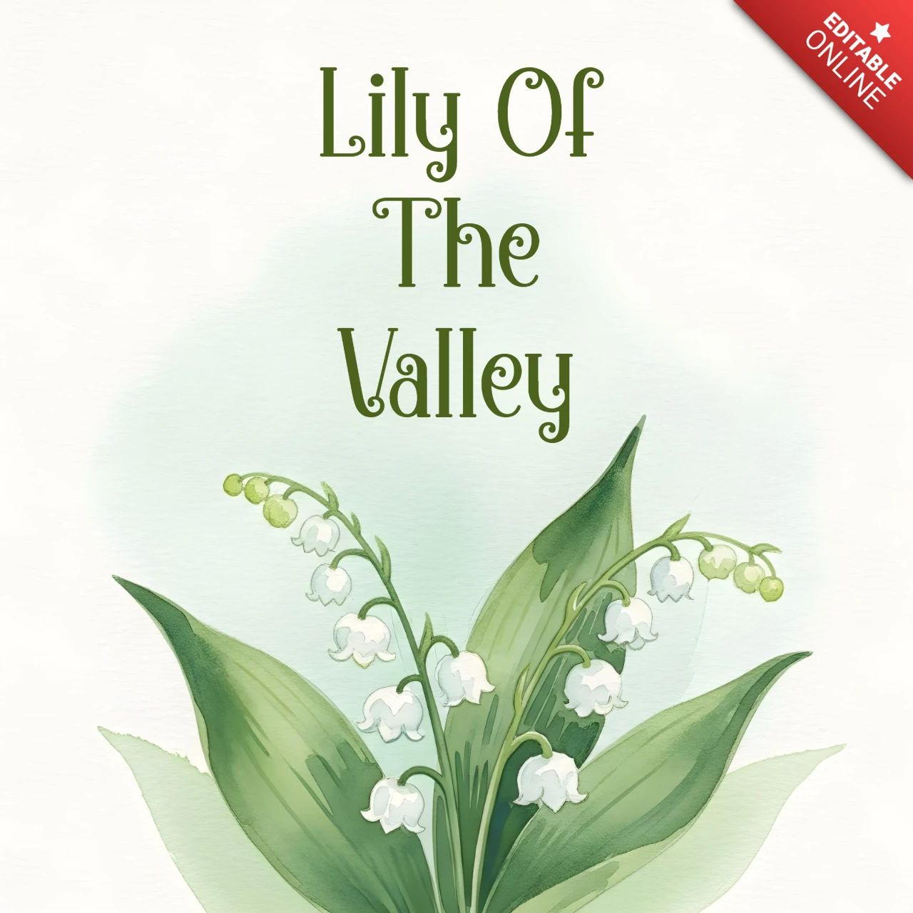 Floral Watercolor Design Template with Lily of the Valley Illustration for Greeting Cards