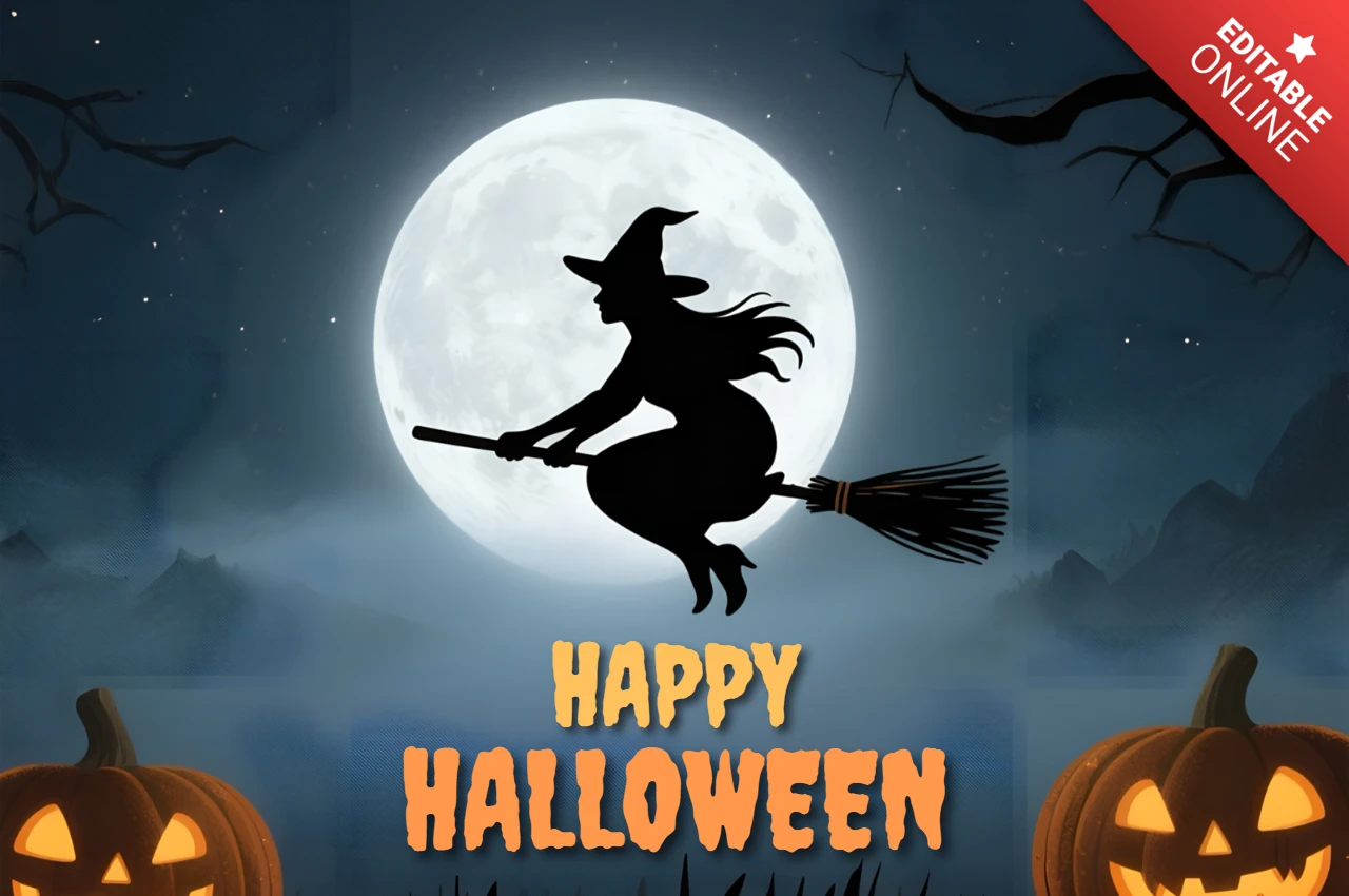 ハロウィンの魔女デザインテンプレート スプーキーなパーティー招待状用