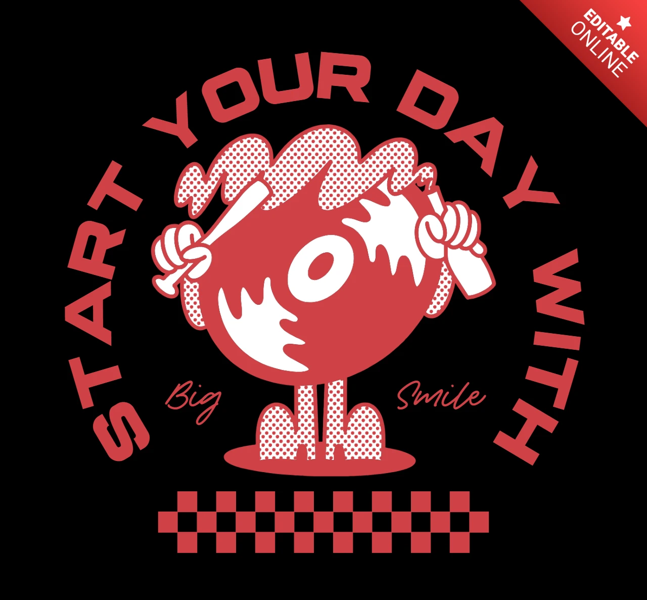 Start Your Day with a Big Smile Fun Cartoon Toothbrush T-Shirt Design Template