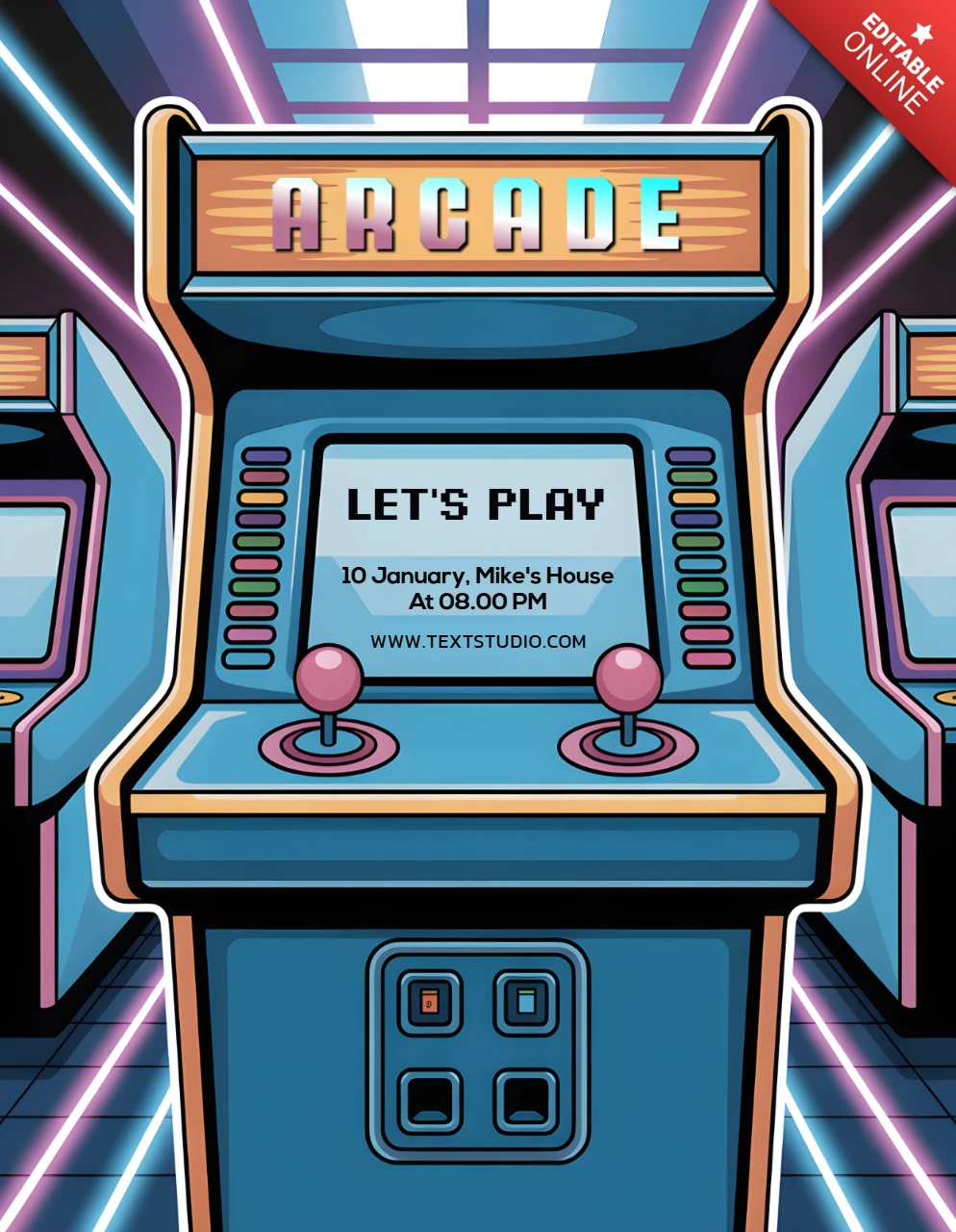 Modèle d'invitation pour une soirée de jeux d'arcade rétro