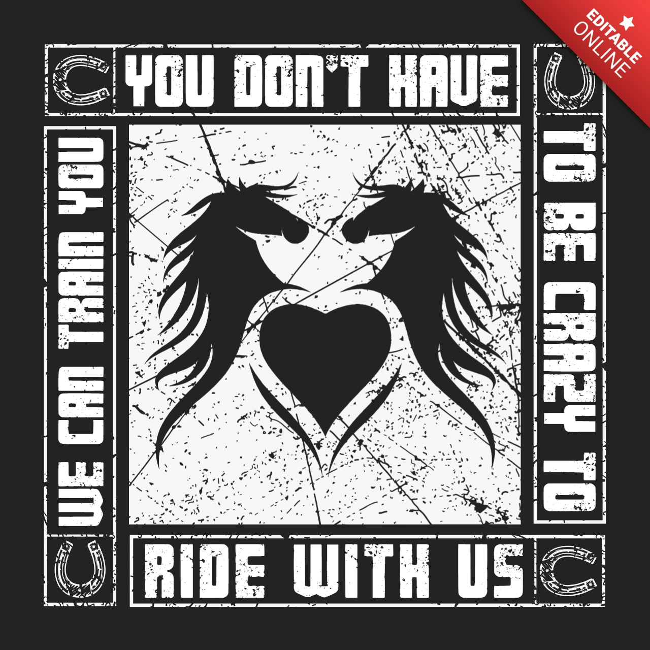 Crazy Horse Riders Club Motivation Horse Racing T-Shirt Design Template