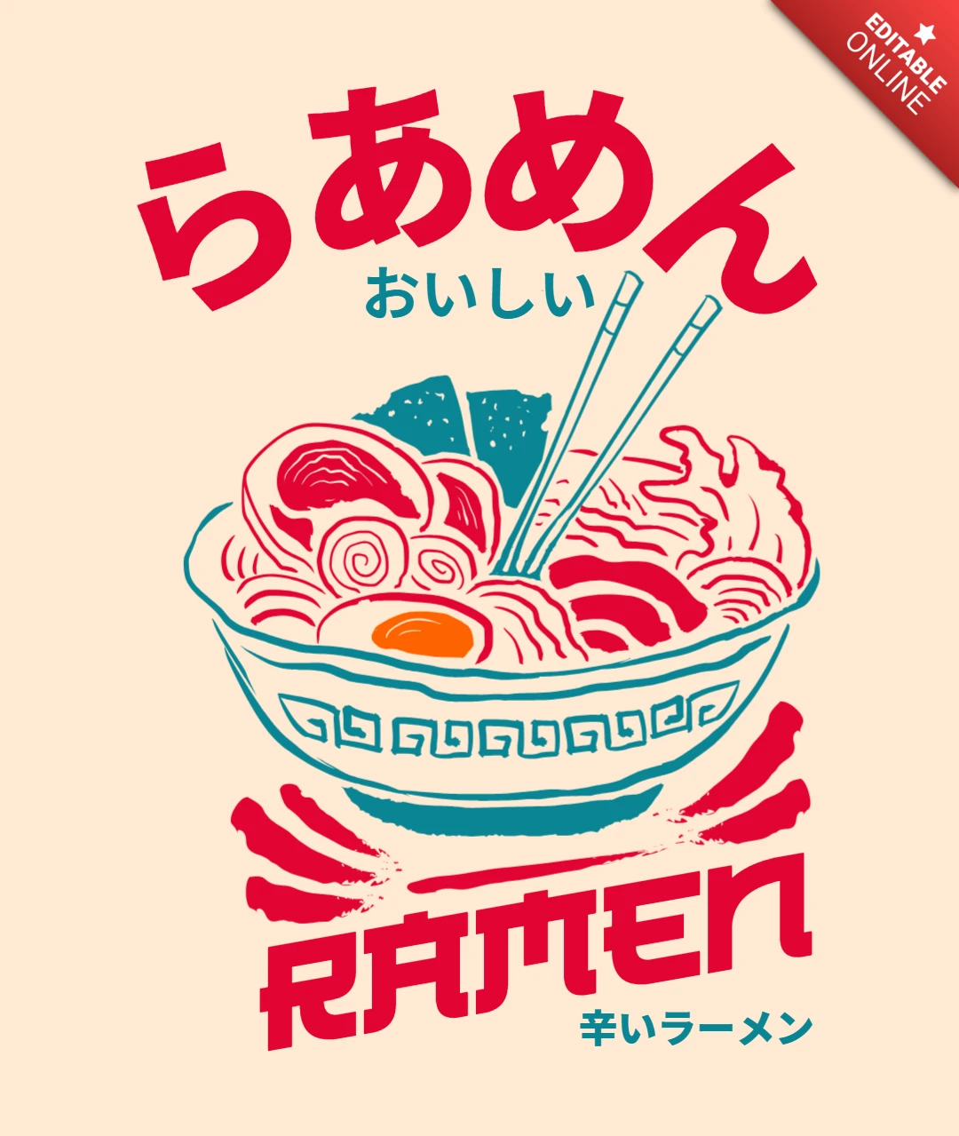 SPICY RAMEN Japanese Noodle Bowl with Bold Typography & Delicious Flavor Vibes T-Shirt Design Template
