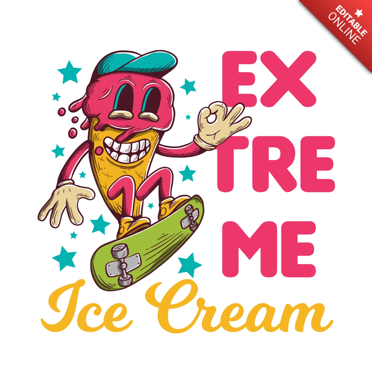 Extrem lustiger eiscreme charakter t-shirt design vorlage