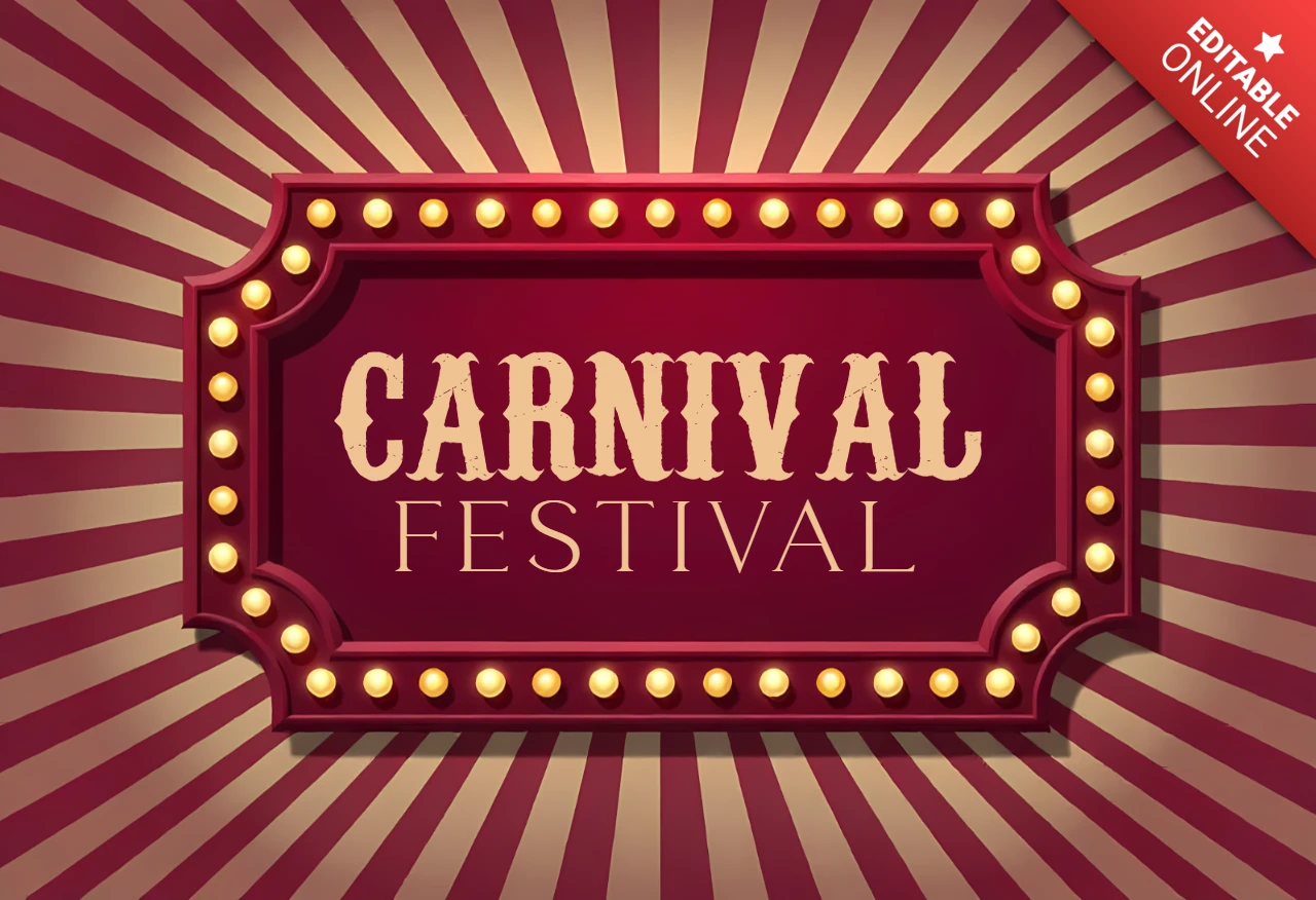 Vintage Carnival Festival Poster Template with Retro Light Bulb Frame Design