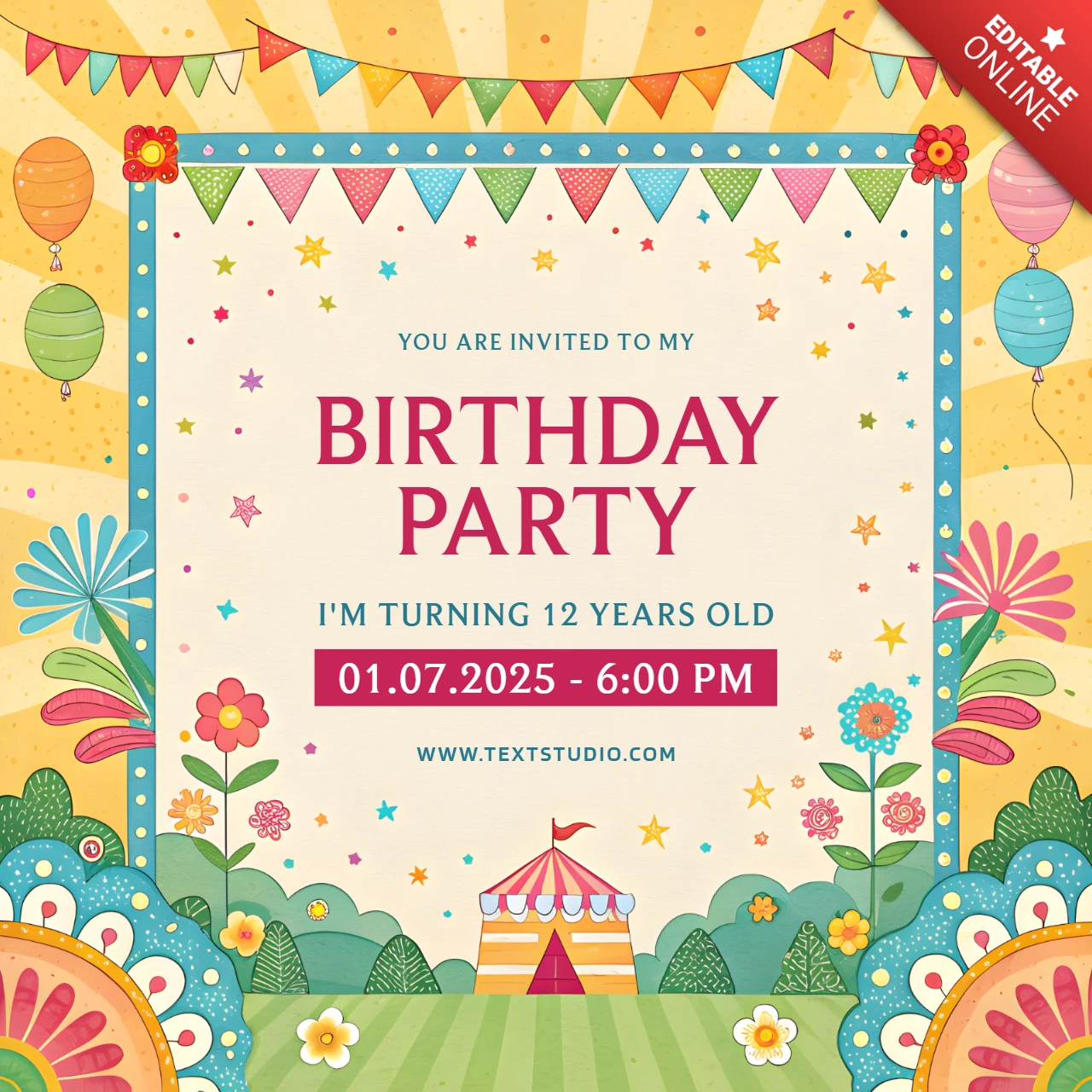 Modèle d'invitation d'anniversaire coloré - design festif pour enfants