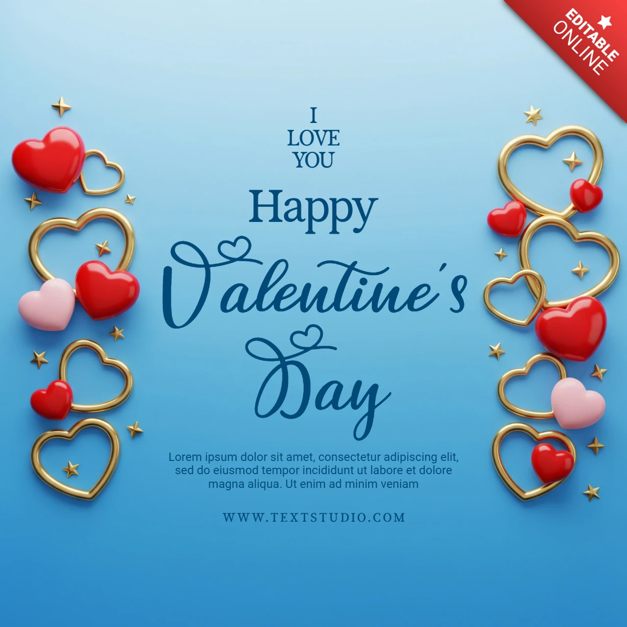 Carte de vœux de Saint-Valentin thème romantique bleu avec des motifs de cœur et une citation d'amour