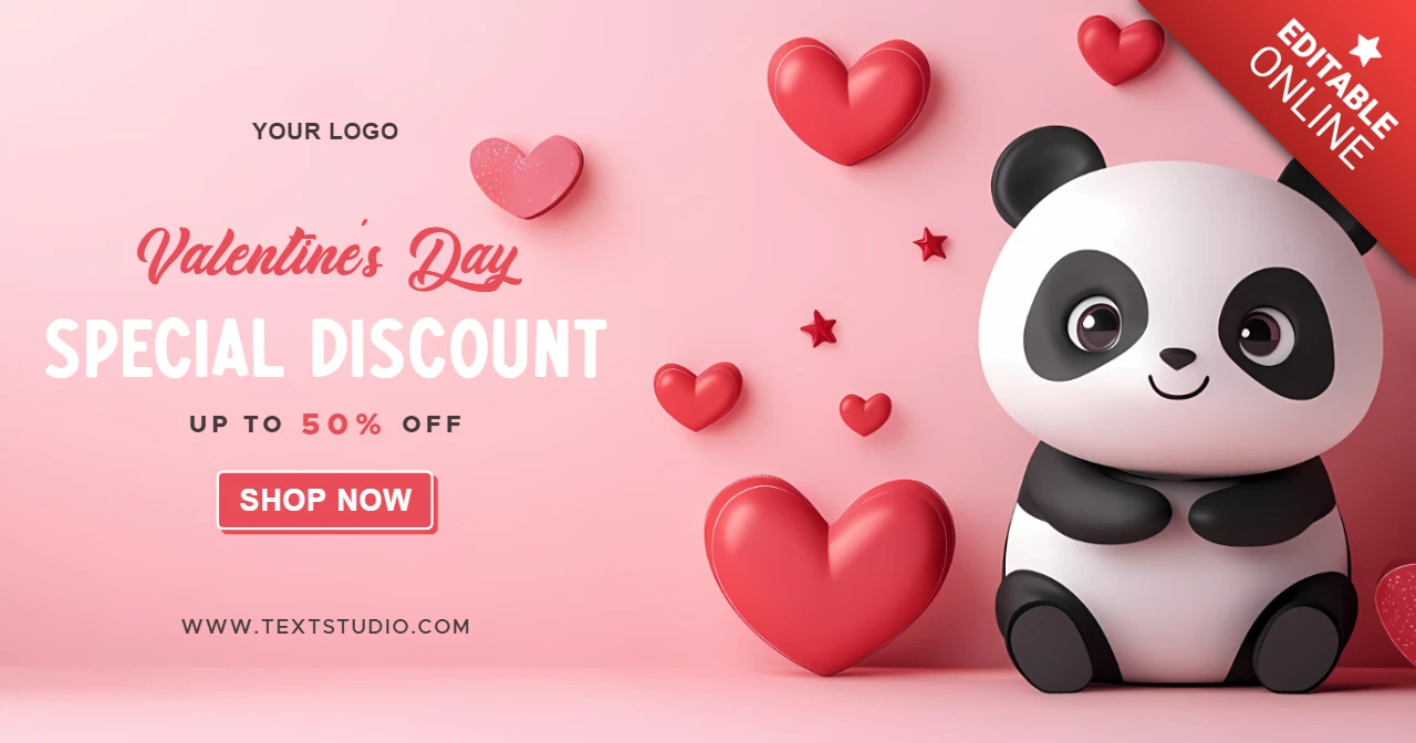 Valentinstag Rabatt-Design-Vorlage mit niedlichen Panda und Herzen