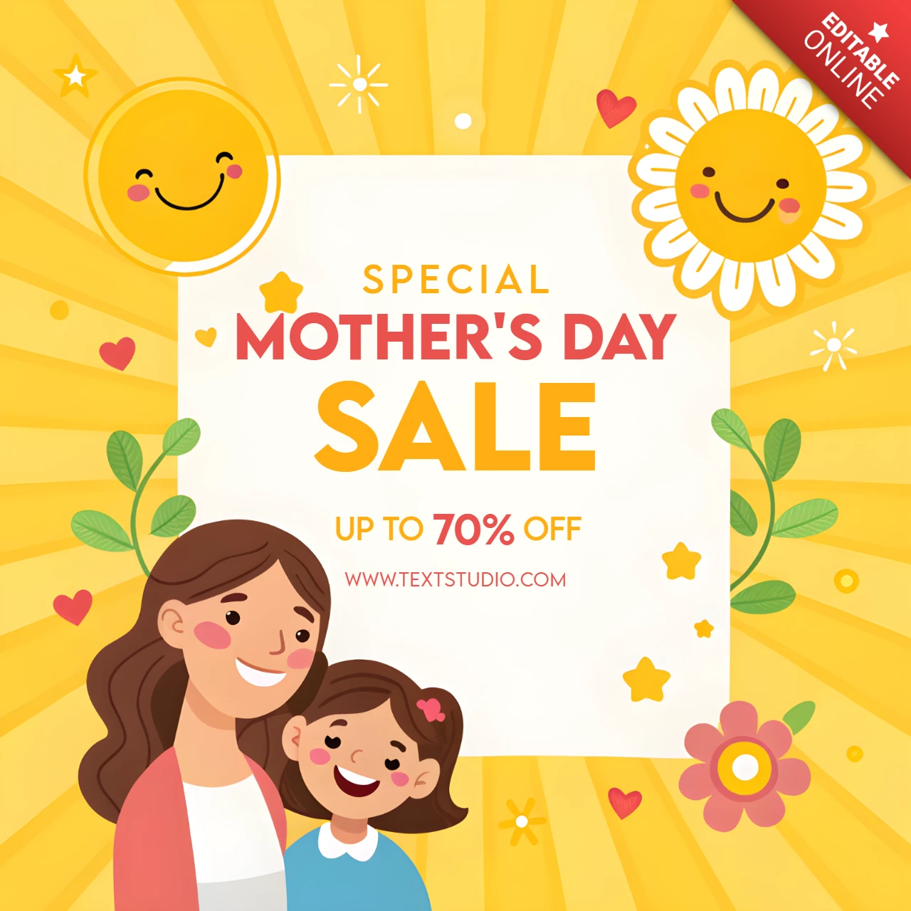 Cheerful Mother's Day Sale Design Template with Floral and Playful Elements