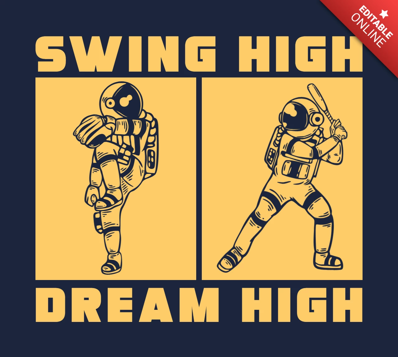 Astronauta che gioca a baseball modello di design t-shirt vintage