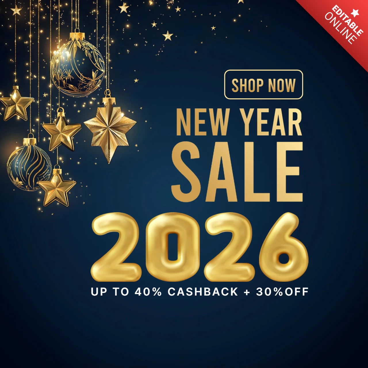 New Year Sale 2026 Gold Theme Design Template