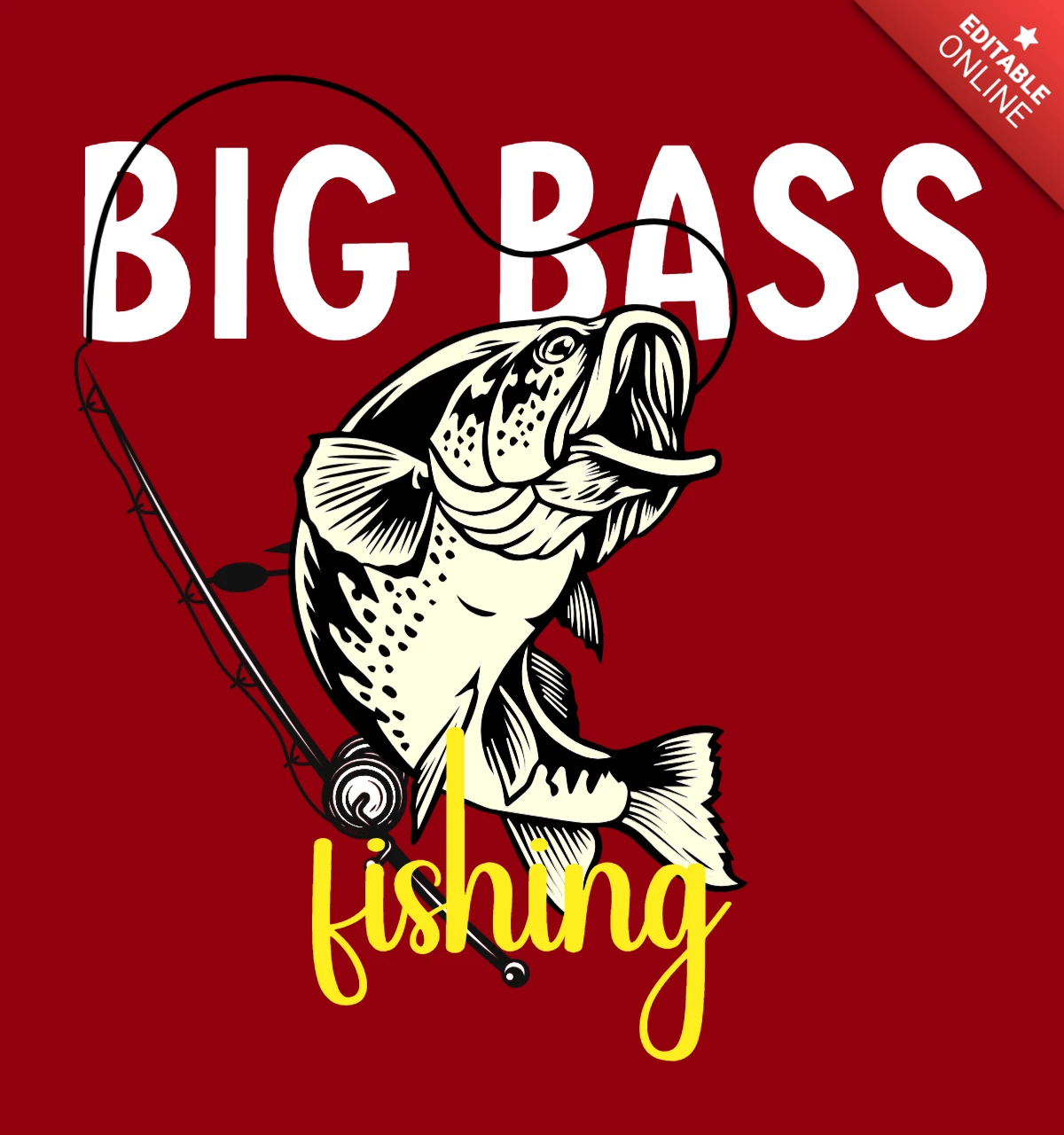 Big Bass Fishing Vintage Red T-Shirt Design