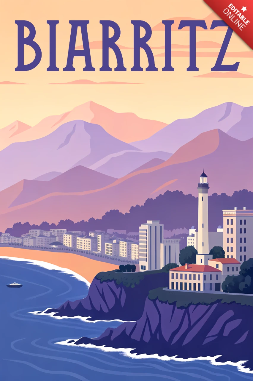 Vintage Biarritz Landschaftsdesign-Vorlage für Reiseposter