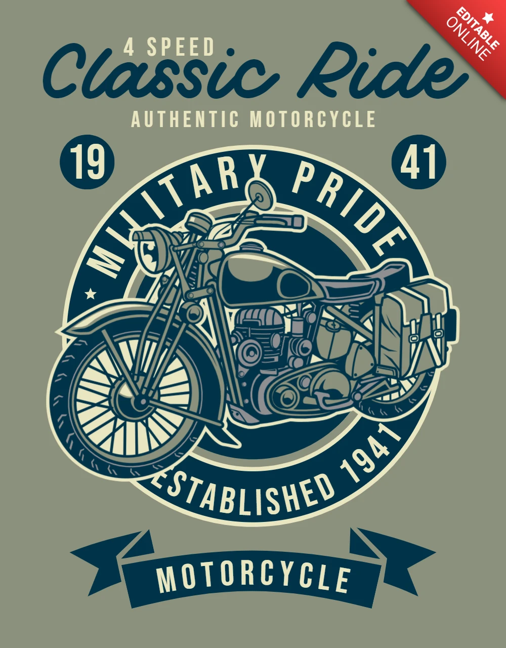 クラシックライドミリタリープライドTシャツデザインテンプレート