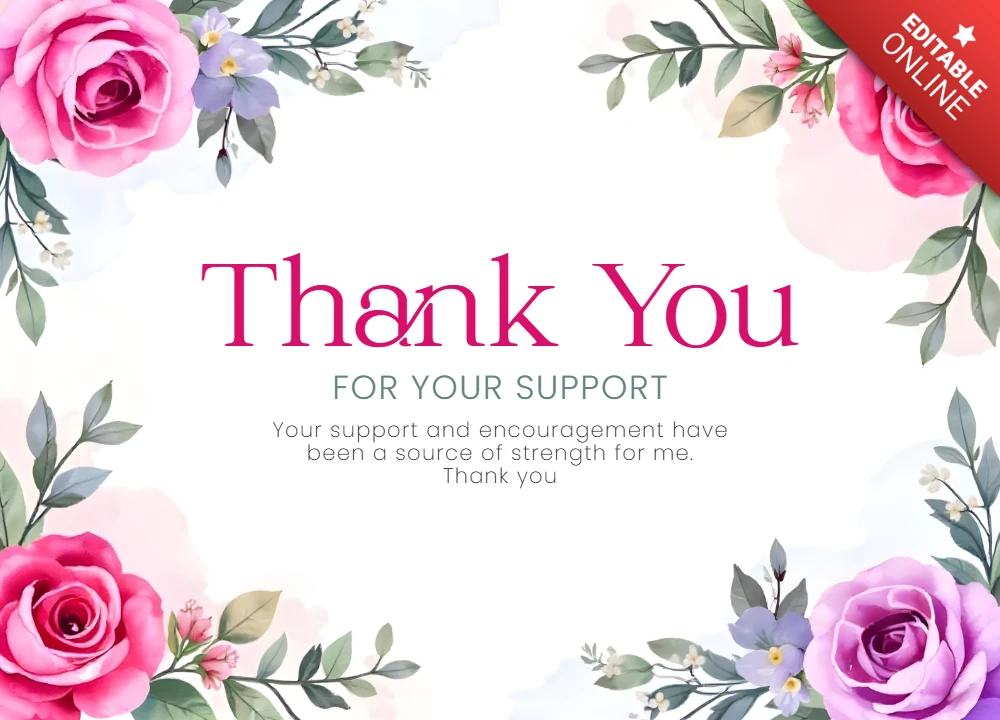 Charming Pastel Rose Floral Frame Thank You Card Template