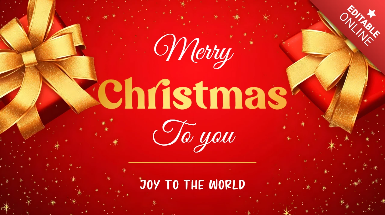 Modèle de carte de vœux de Noël rouge et or Joy to the world