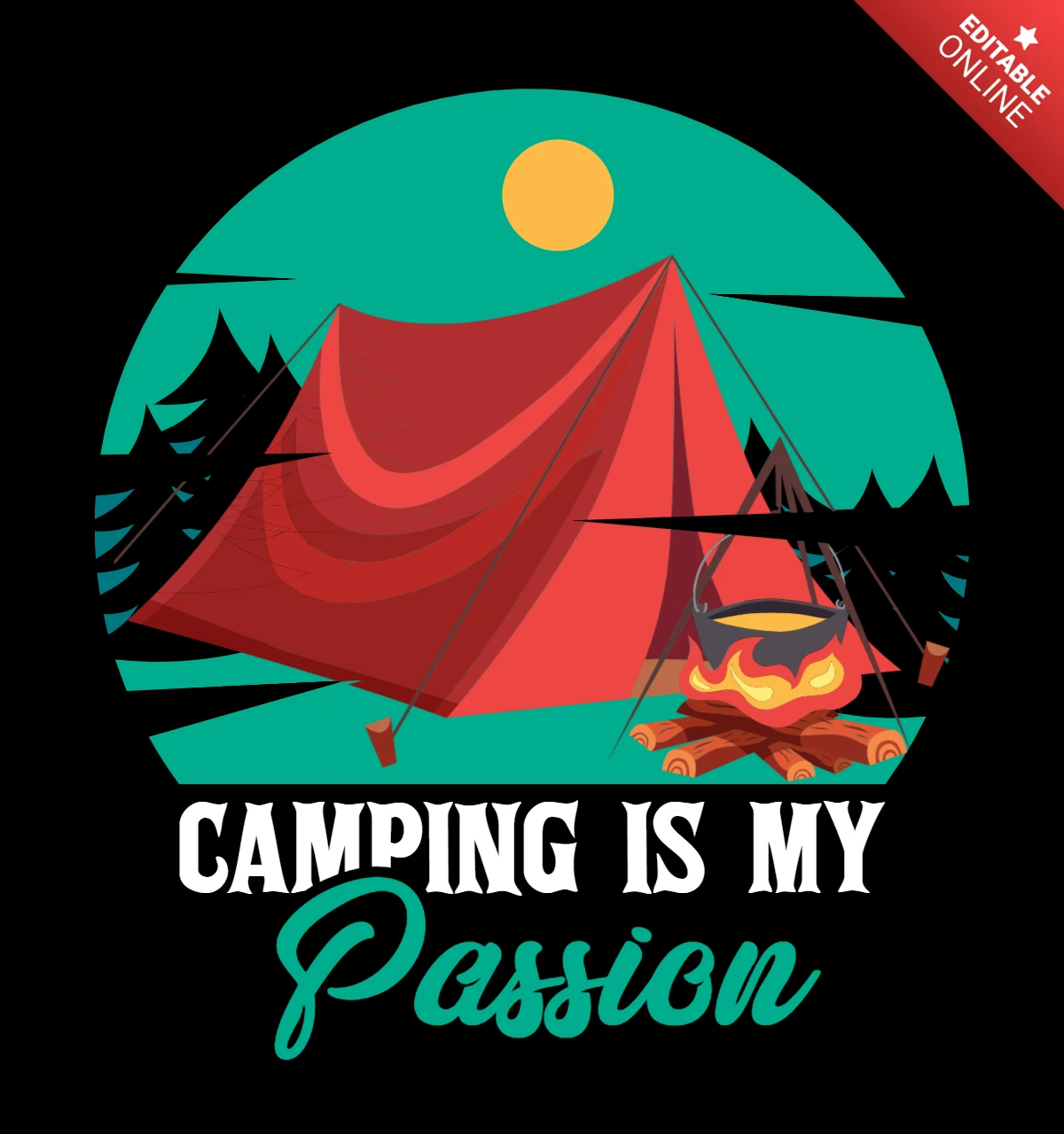 Camping is my passion plantilla de diseño de camiseta