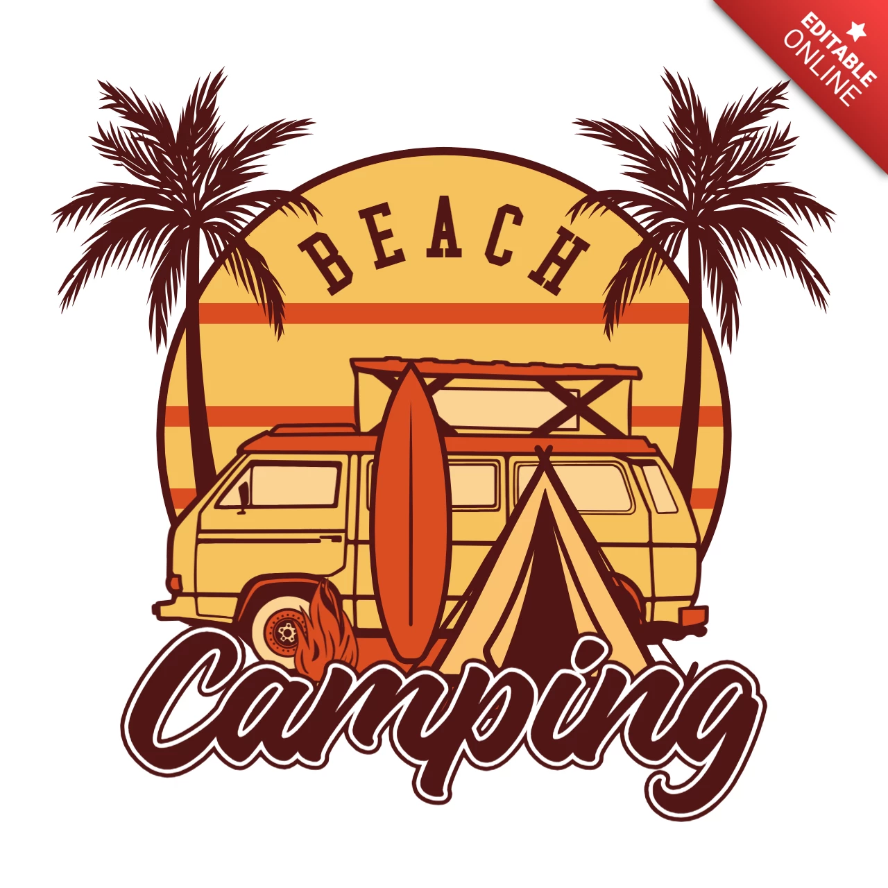 Strandcamping Vintage T-Shirt Designvorlage