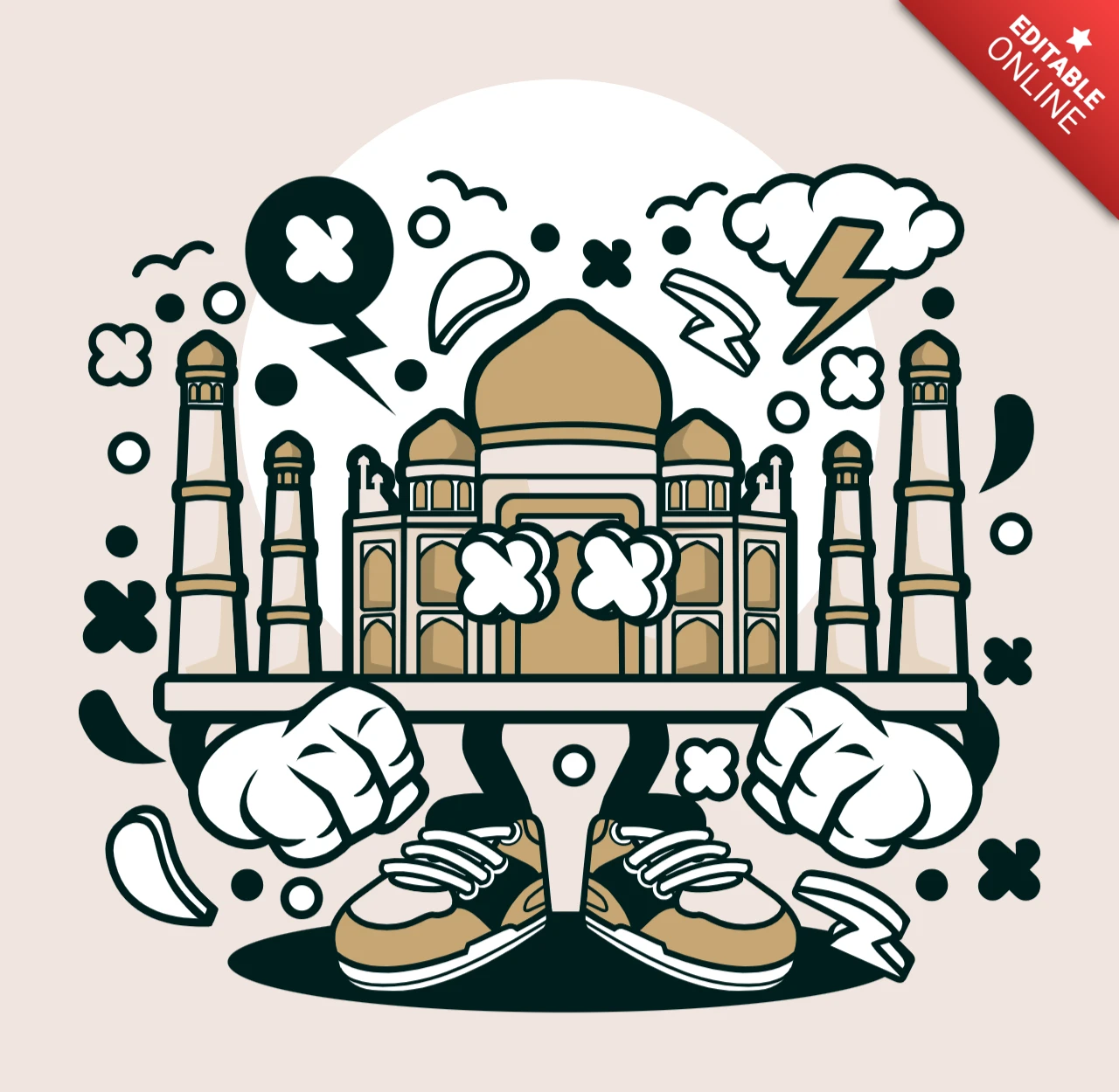 Taj Mahal Cartoon Character Poster Design Template