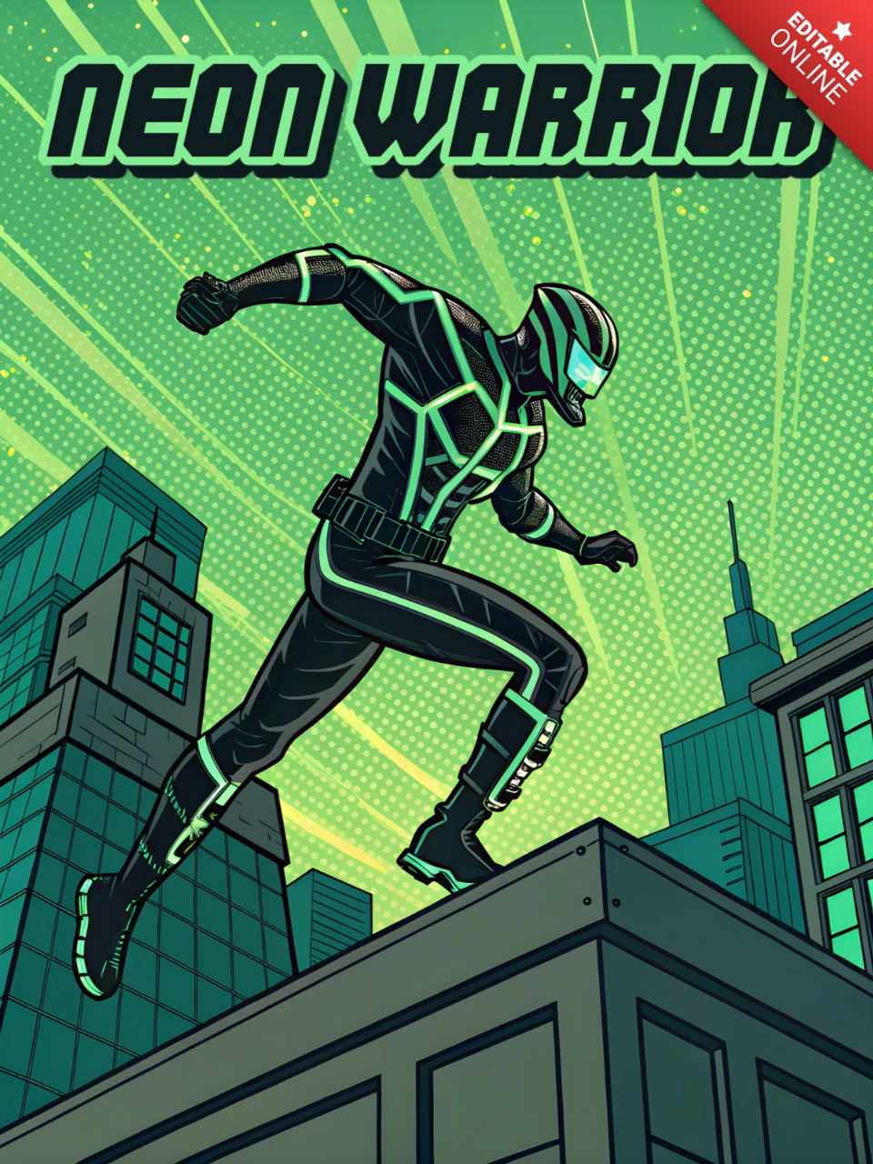 Neon-Krieger Comic-Stil Designvorlage für Poster