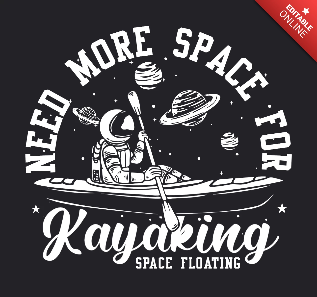 Astronaut Kayaking Vintage T-Shirt Design Template