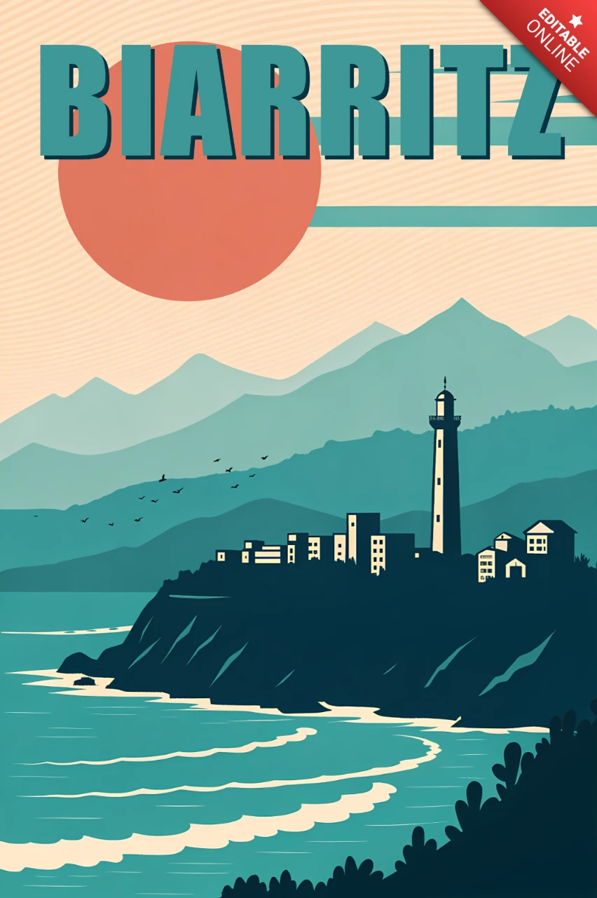 Modelo de design de farol retro Biarritz para pôsteres de viagem