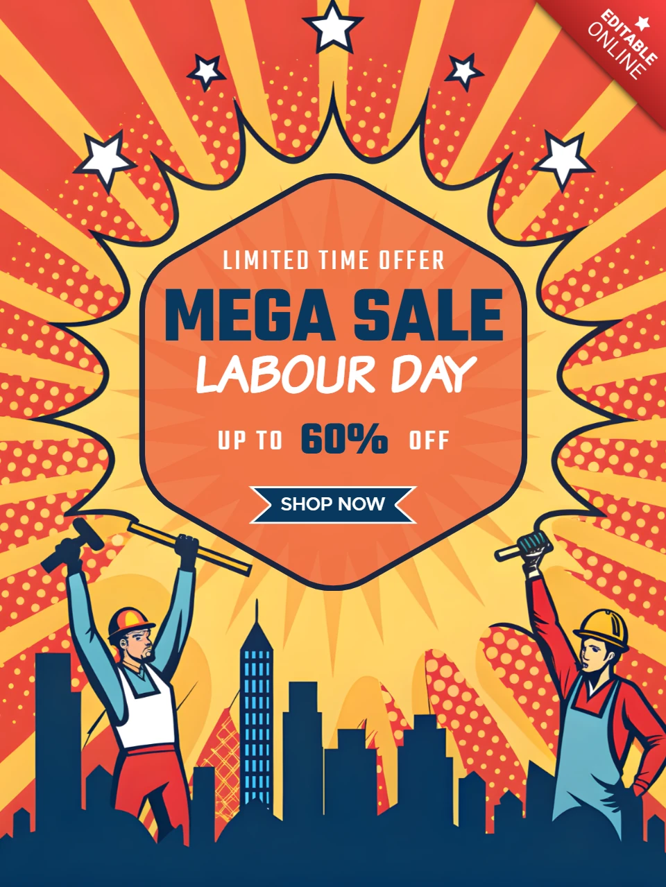 Retro Pop Art Design Template for Labour Day Mega Sale