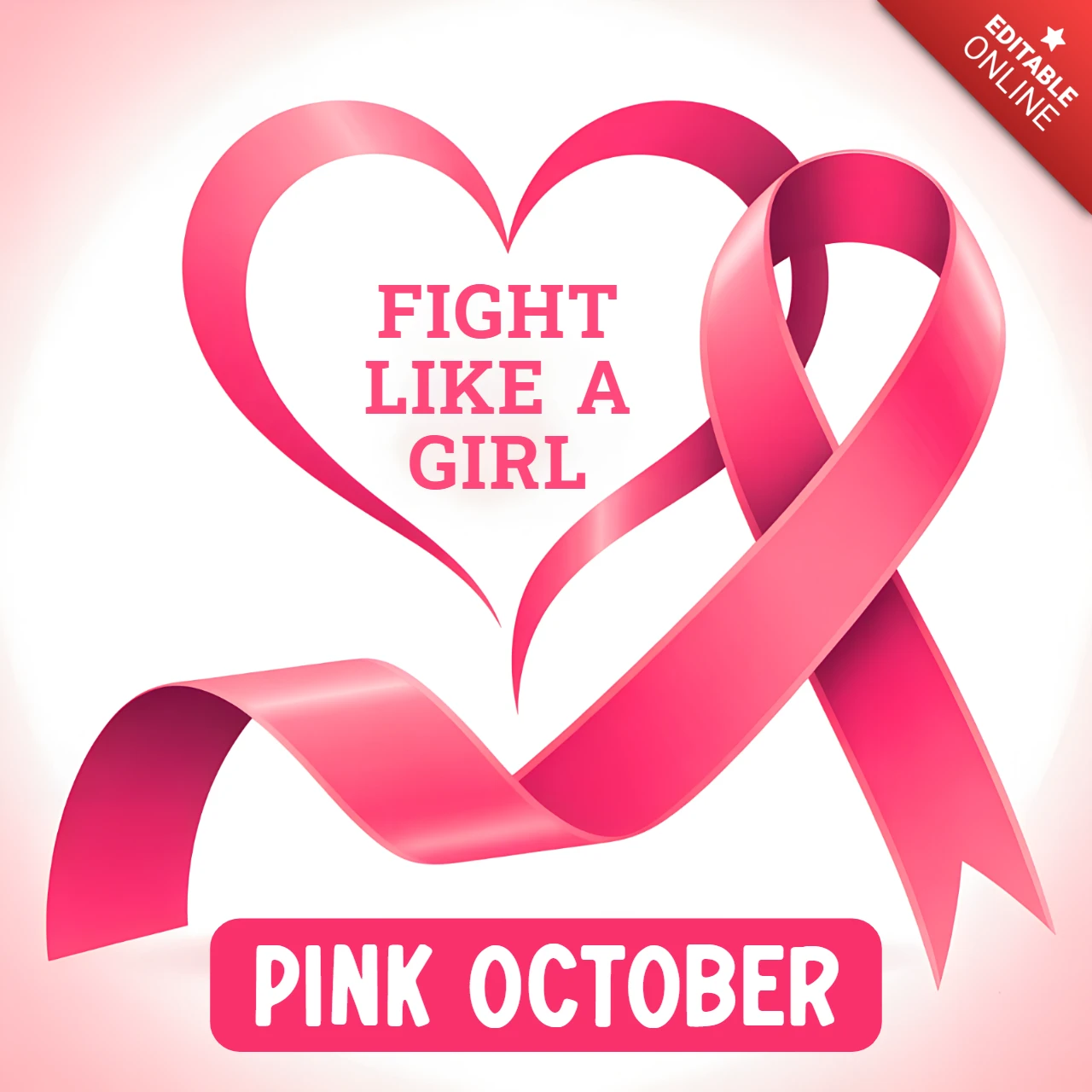 Pink October Awareness Ribbon Design Template for Posters and Merchandise