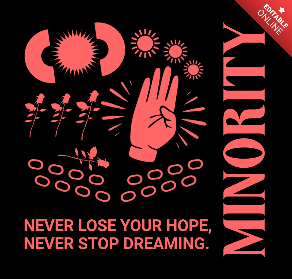Bold Graphic Design Template with Hand and Floral Elements for Inspirational Posters