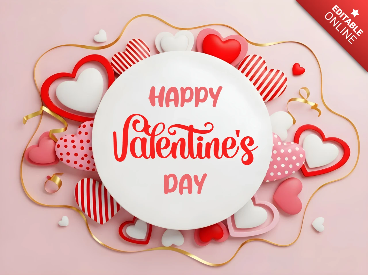 Rosa Valentinstag 3D Herzdesign Vorlage für Grußkarten
