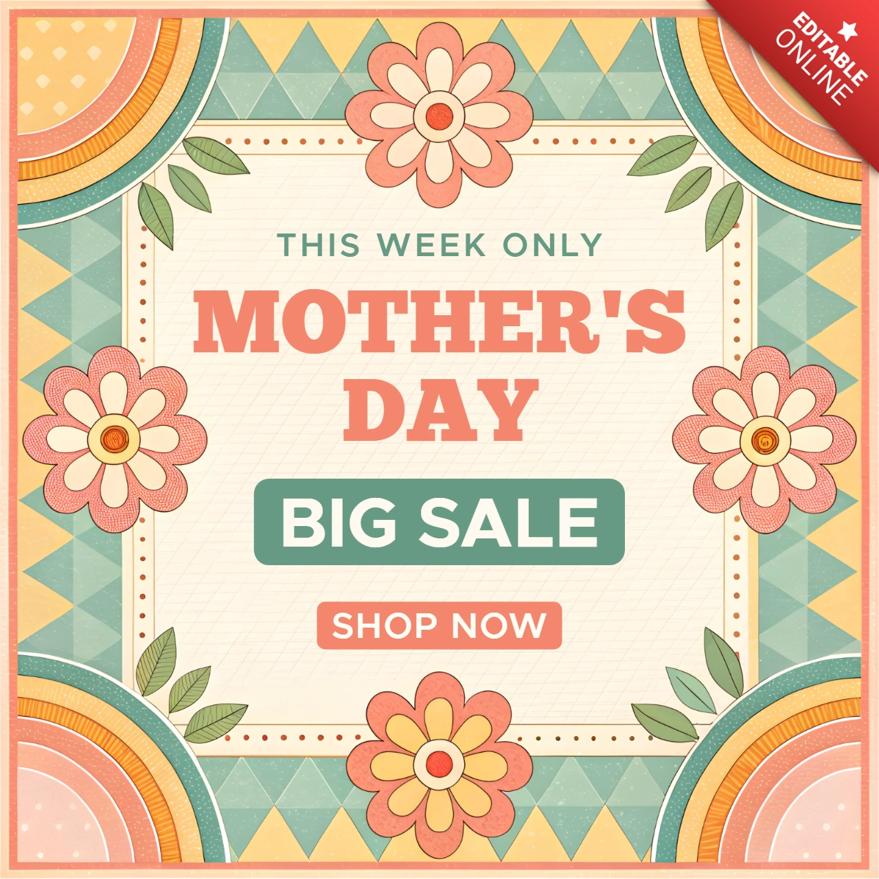 Modèle de vente rétro et floral pour la fête des mères - design modifiable pour les promotions