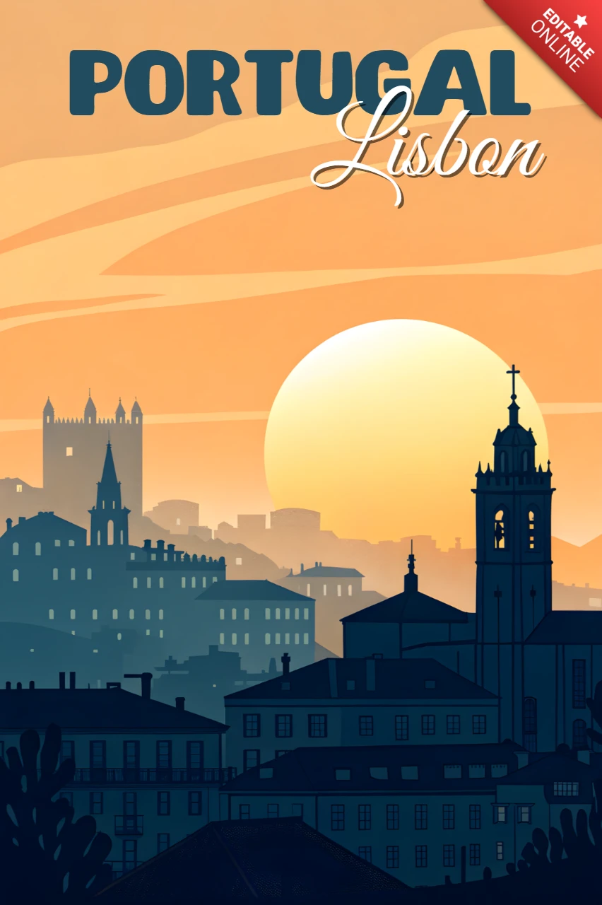 Lisbon Portugal Vintage Design Template for Travel Posters