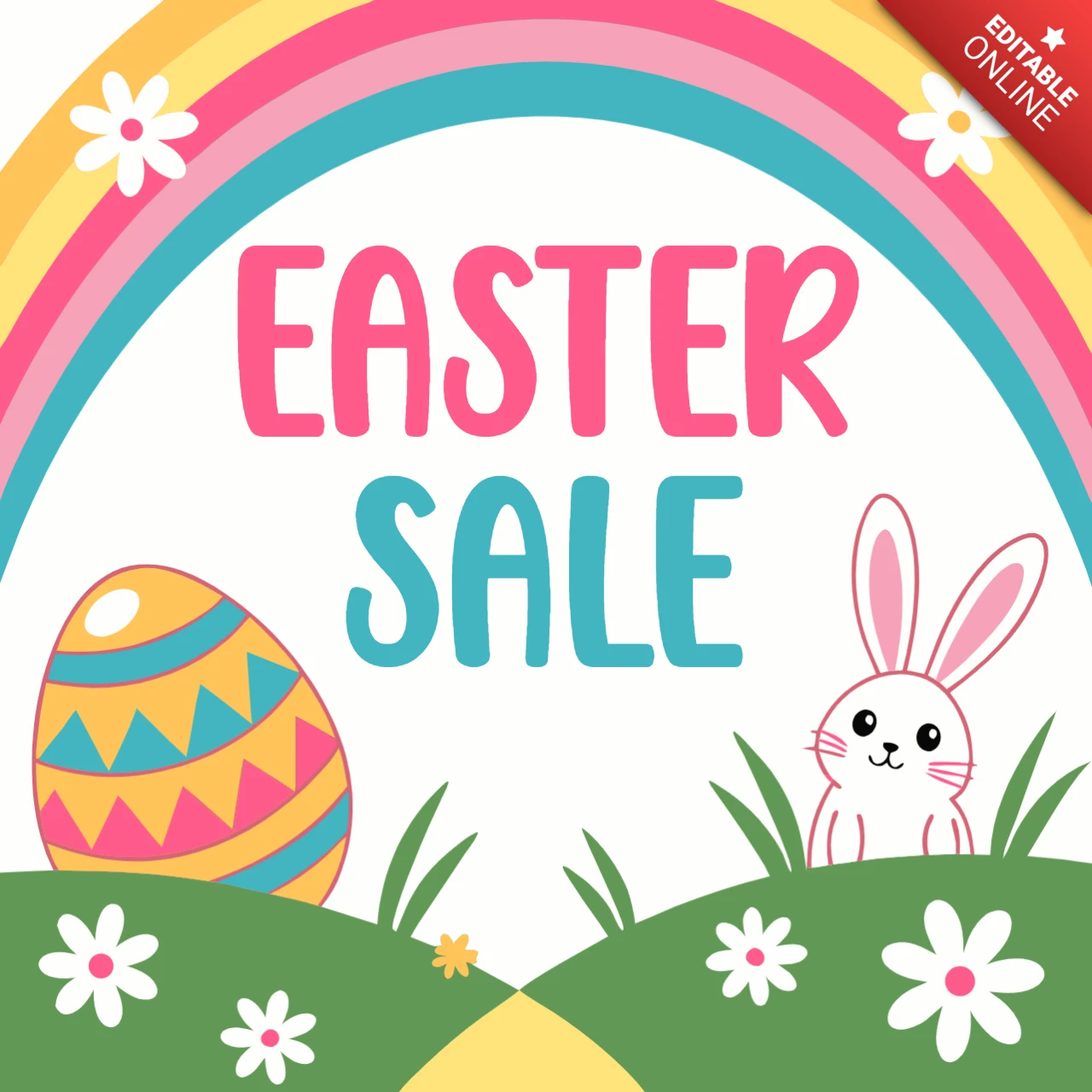 Colorful Easter Sale Design Template with Bunny and Egg Graphics