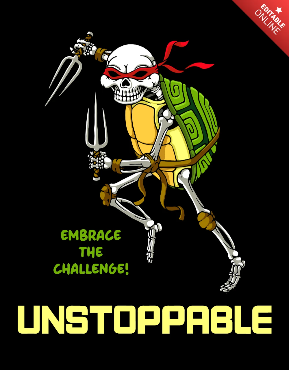 Ninja Skeleton Turtle Warrior Design Template for Custom Apparel