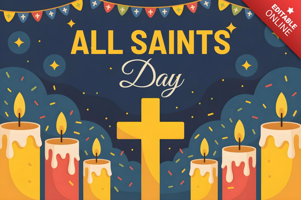 Candlelit Scene Honoring Saints with Stars & Sacred Light All Saints’ Day Greeting Card Design Template