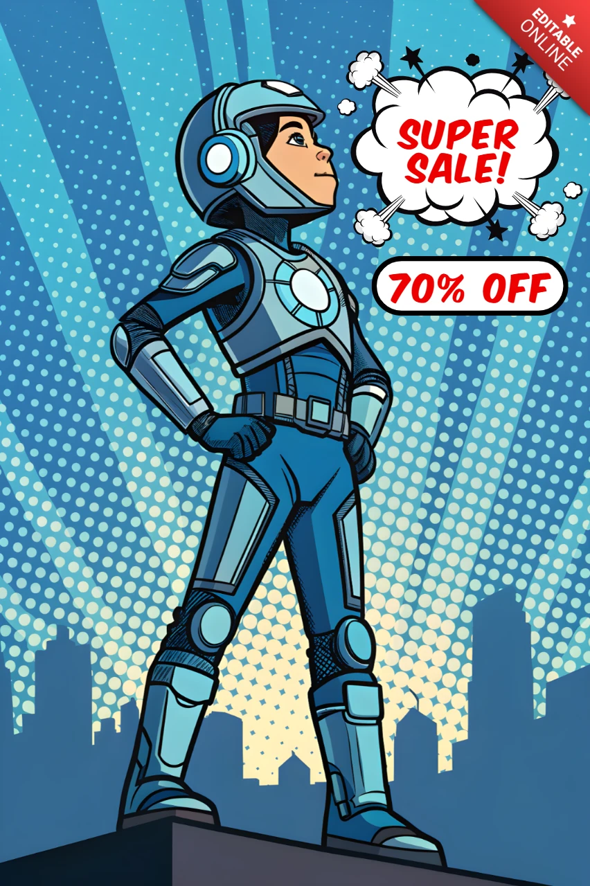 Modèle de design de vente de super-héros pour des flyers promotionnels