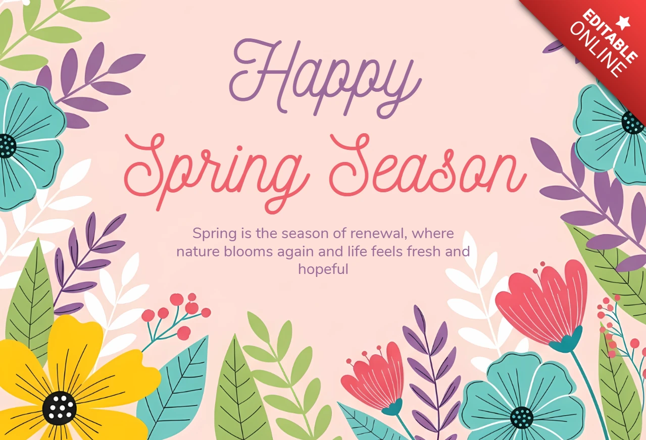 Spring Floral Design Template for Greeting Cards