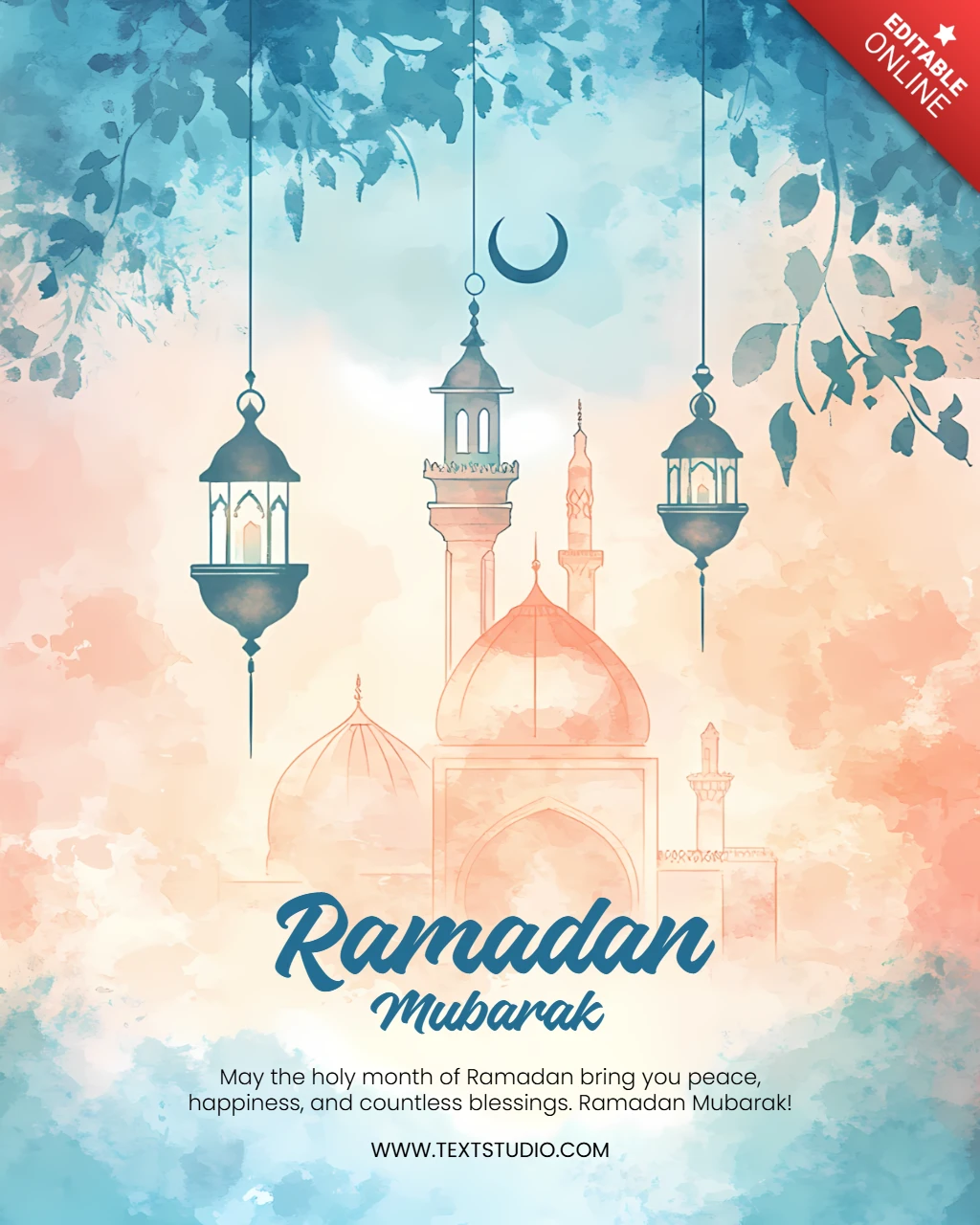 Modelo de design de ramadã mubarak em aquarela para celebrações festivas