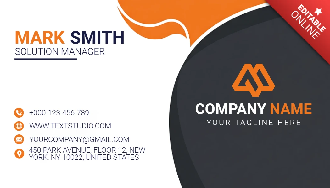 Creative Modern Business Card Template White & Blue Layout with Orange Geometric Branding