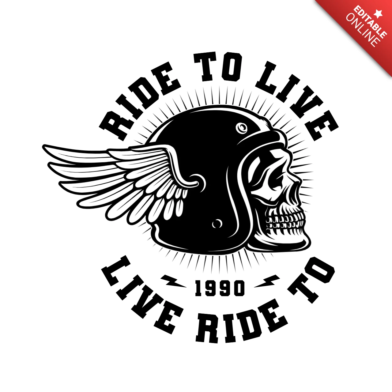 Biker schädel im helm mit flügel t-shirt design vorlage