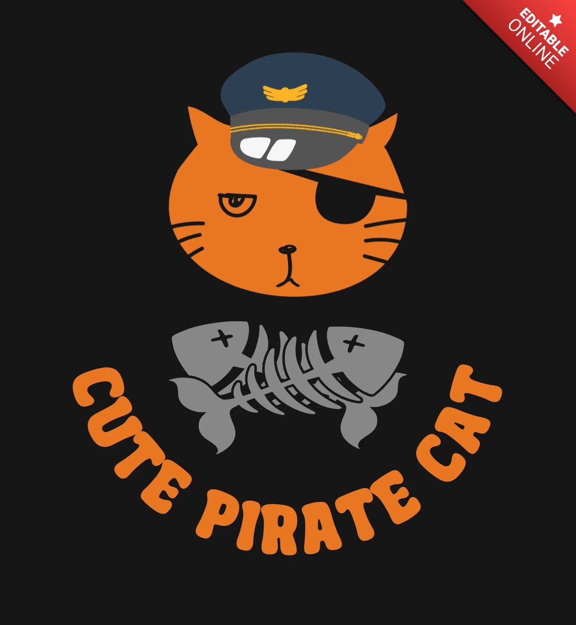Modelo de design de camiseta de gato pirata fofo