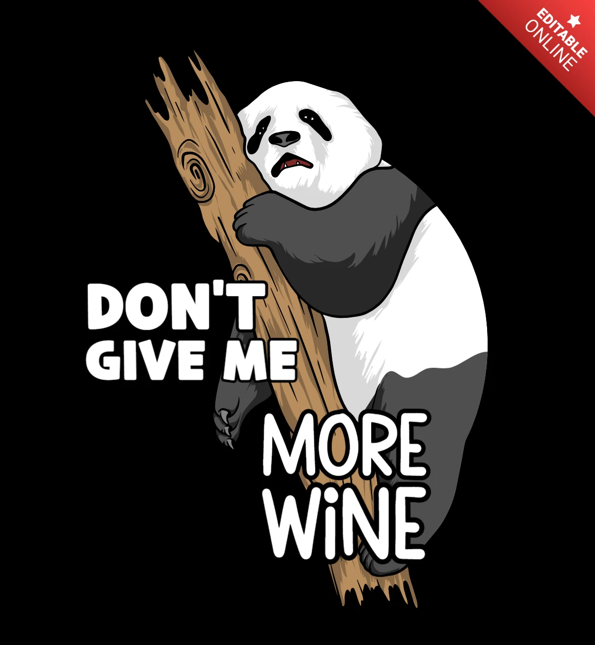 Panda amateur de vin « ne me donne pas plus de vin » citation d'animal drôle pour design de t-shirt de marchandise ambiance détendue